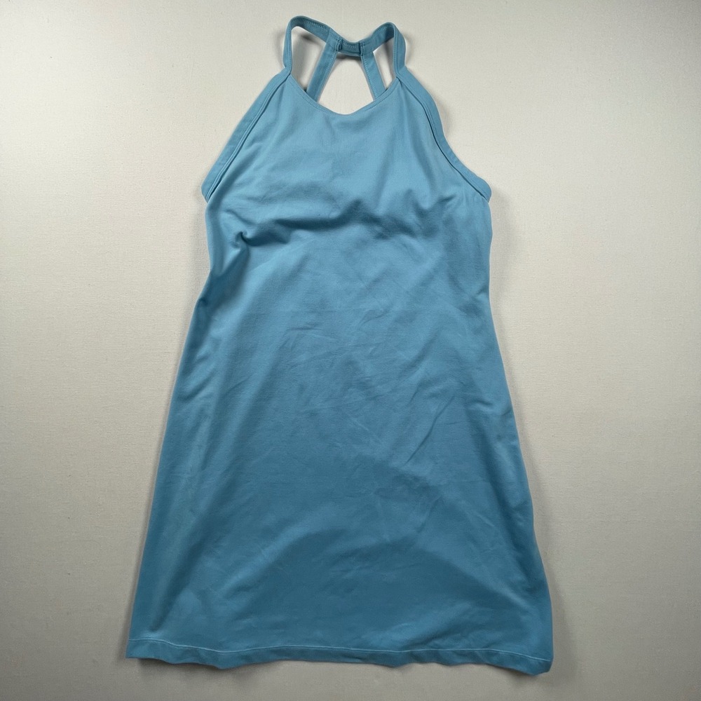 Athletic Halter Mini Dress Blue Triple Strap Racerback Built-in Bra Activewear - Picture 2 of 7